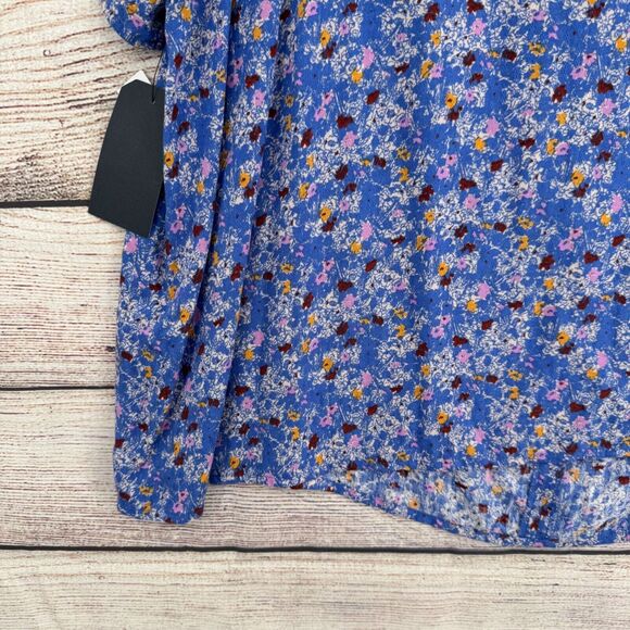 Melrose and Market Floral V-Neck Tie Front Blouse Women's 2X Blue NEW - Picture 6 of 10